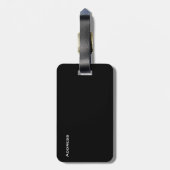 Elegant zwart leder en zilver etiket bagagelabel (Achterkant verticaal)