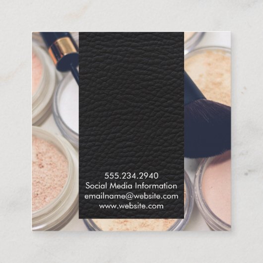 Elegant zwart leder | Makeup Palette en Penselen Vierkante Visitekaartje (Achterkant)