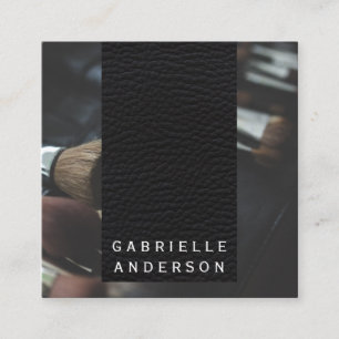 Elegant zwart leder   Makeuppenselen Vierkante Visitekaartje