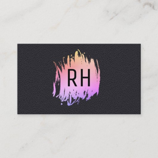 Elegant zwart leder uit Faux, geborsteld kleurenmo Visitekaartje (Voorkant)