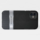 Elegant zwart leder Zie Silver Metal Label Case-Mate iPhone Case (Achterkant (horizontaal))