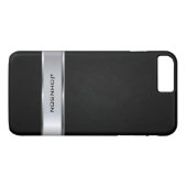 Elegant zwart leder Zie Silver Metal Label Case-Mate iPhone Case (Achterkant (Horizontaal))