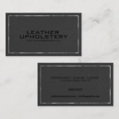 Elegant zwart lederen look zilver accent visitekaartje (Voorkant / Achterkant)