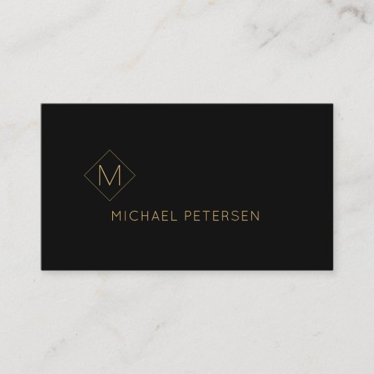 Elegant zwart ledergoud, monogrammen visitekaartje (Voorkant)