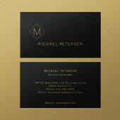 Elegant zwart ledergoud, monogrammen visitekaartje