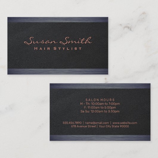 Elegant zwart leer | Donkere textuur trim Visitekaartje (Voorkant / Achterkant)