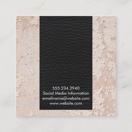 Elegant zwart leer | getextureerde wand vierkante visitekaartje (Achterkant)