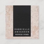 Elegant zwart leer | getextureerde wand vierkante visitekaartje (Voorkant)