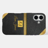 Elegant zwart leer gouden monogram aangepaste naam Case-Mate iPhone case (Achterkant (horizontaal))