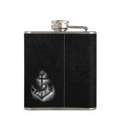 Elegant zwart leer look stijlvol anker nautisch heupfles (Achterkant)