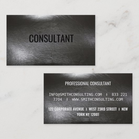 Elegant zwart leren professional visitekaartje (Voorkant / Achterkant)