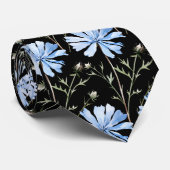 Elegant Zwart Licht Blauw Wildflowers Stropdas (Opgerold)