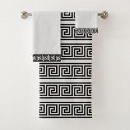 Elegant  zwart/licht grijs Grieks patroon Bad Handdoek
