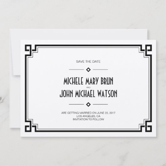 Elegant zwart Lijst Art Deco Save the Date Kaart (Voorkant)