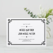 Elegant zwart Lijst Art Deco Save the Date Kaart (Staand voorkant)