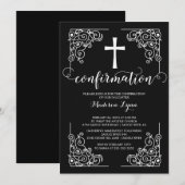 Elegant zwart Lijst kruisbevestigingsuitnodiging Kaart (Voorkant / Achterkant)