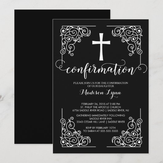 Elegant zwart Lijst kruisbevestigingsuitnodiging Kaart (Voorkant / Achterkant)