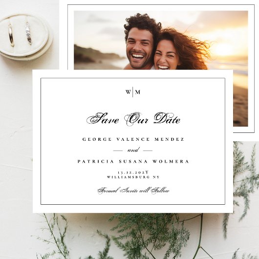 Elegant zwart Lijst Monogram Classic Fotobruiloft Save The Date