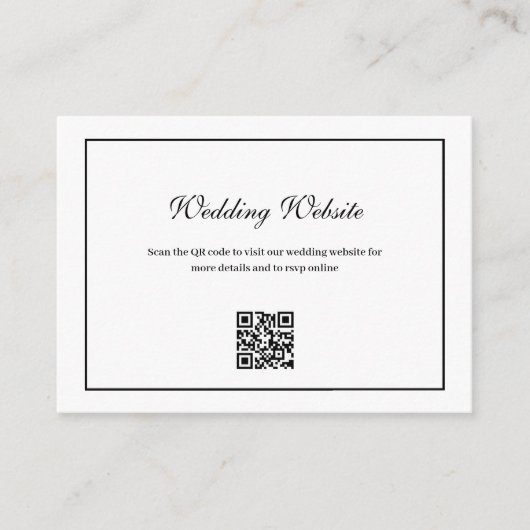 elegant zwart lijst QR code bruiloft website Informatiekaartje (Voorkant)