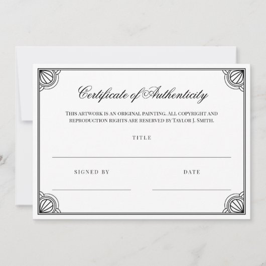 Elegant zwart lijstje certificaat van echtheid (Voorkant)