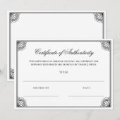 Elegant zwart lijstje certificaat van echtheid (Voorkant / Achterkant)