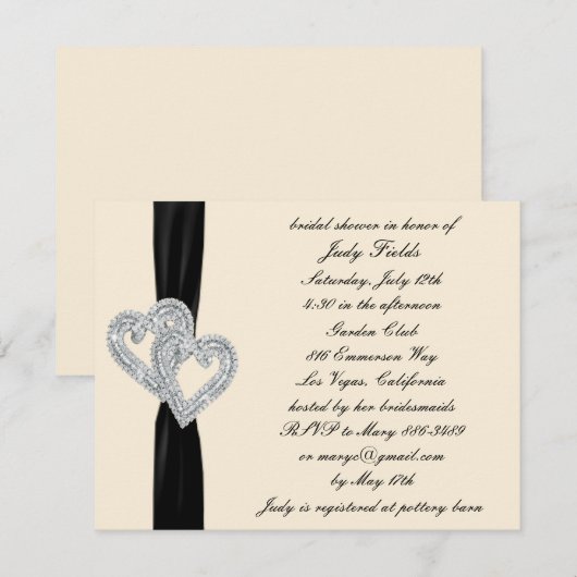 Elegant zwart lint bruids douche uitnodigingen (Voorkant / Achterkant)
