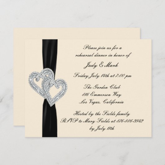 Elegant Zwart Lint Repetitie Diner Uitnodiging (Voorkant / Achterkant)