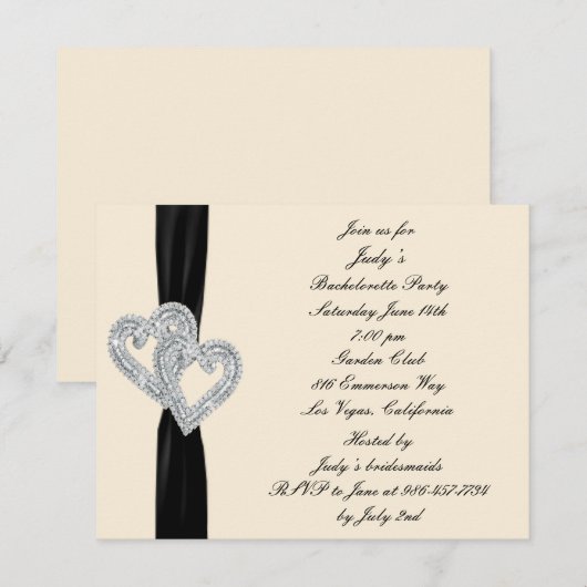 Elegant zwart lint vrijgezellenfeest uitnodiging (Voorkant / Achterkant)