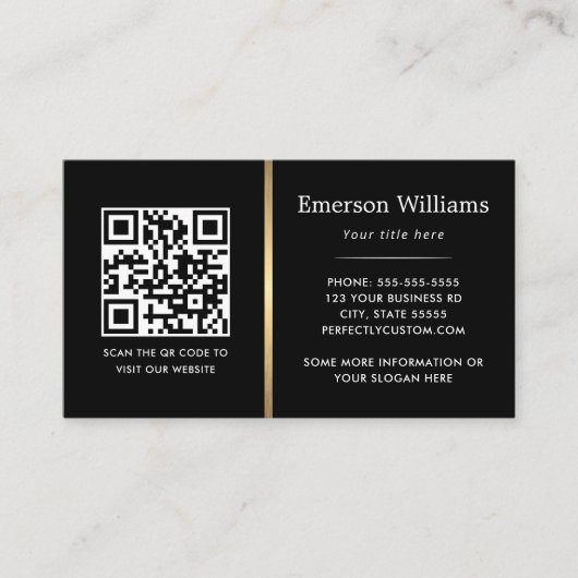 Elegant zwart logo QR code golden gradiëntverdeler Visitekaartje (Voorkant)
