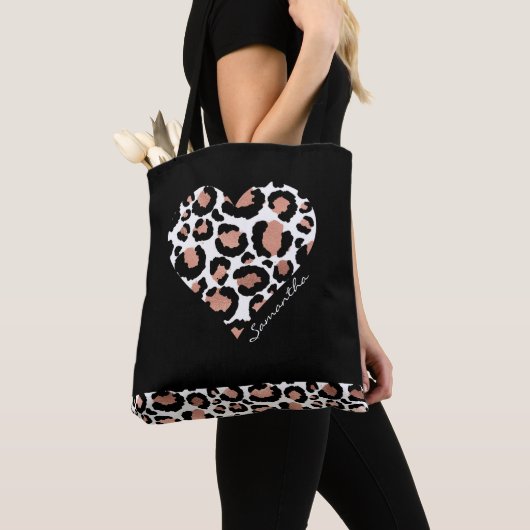 Elegant zwart luipaard hart tote bag (Dichtbij)