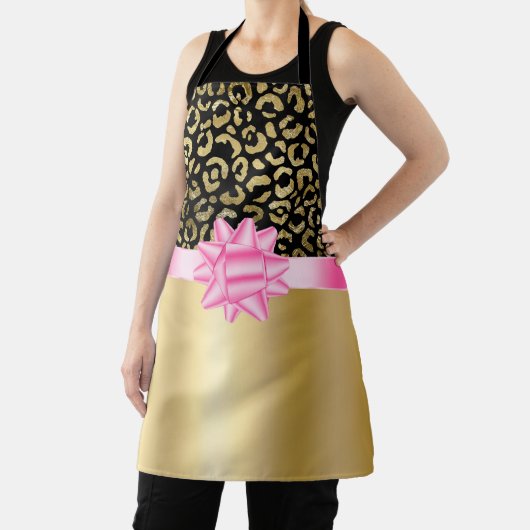 Elegant zwart luipaard roze boog gouden Schort (Insitu)