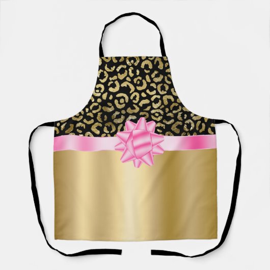 Elegant zwart luipaard roze boog gouden Schort (Voorkant)