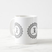 Elegant Zwart Mandala Circle Lijst Monogram Koffiemok (Voorkant links)