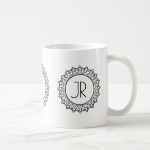 Elegant Zwart Mandala Circle Lijst Monogram Koffiemok