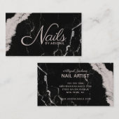 Elegant Zwart Marmer Blush Roze Nails Door "Naam" Visitekaartje (Voorkant / Achterkant)