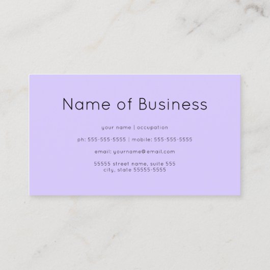 Elegant Zwart Marmer en Goud Eenvoudig Licht Paars Visitekaartje (Achterkant)