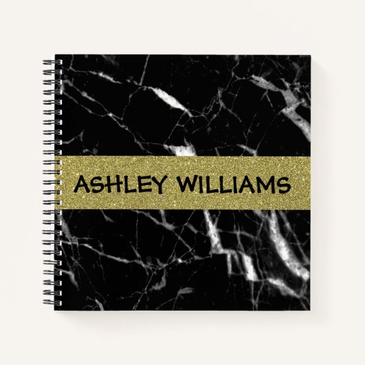 Elegant zwart marmer en goud notitieboek (Voorkant)