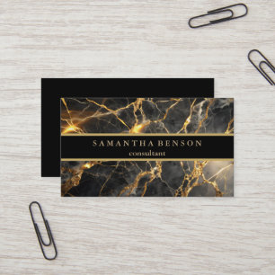 Elegant zwart marmer en metallic goud ontwerp visitekaartje