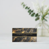 Elegant zwart marmer en metallic goud ontwerp visitekaartje (Staand voorkant)