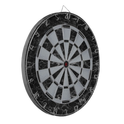 Elegant Zwart Marmer Faux Zilver Metallic Classic Dartbord (Voorkant Links)