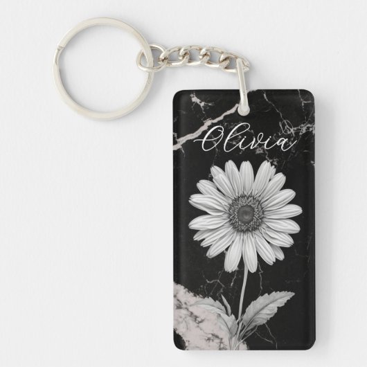 Elegant zwart marmer gepersonaliseerde Daisy Sleutelhanger (Voorkant)