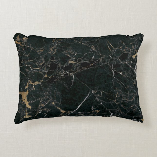 Elegant zwart marmer: getextureerde achtergrond accent kussen (Voorkant)