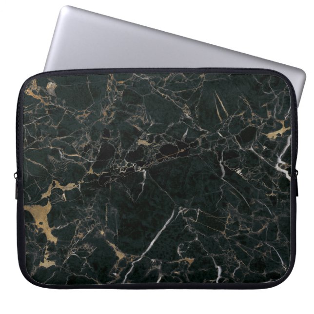 Elegant zwart marmer: getextureerde achtergrond laptop sleeve (Voorkant)