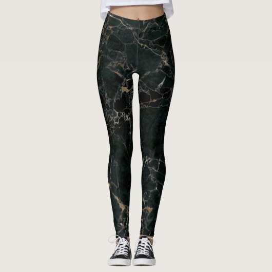 Elegant zwart marmer: getextureerde achtergrond leggings (Voorkant)