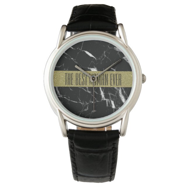 Elegant zwart marmer goud horloge (Voorkant)