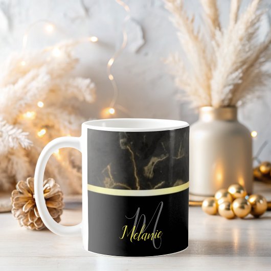 Elegant Zwart marmer gouden monogram Koffie Mok