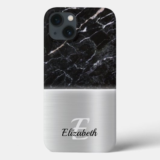 Elegant zwart marmer kunst faux zilver Metaal Staa Case-Mate iPhone Case (Achterkant)