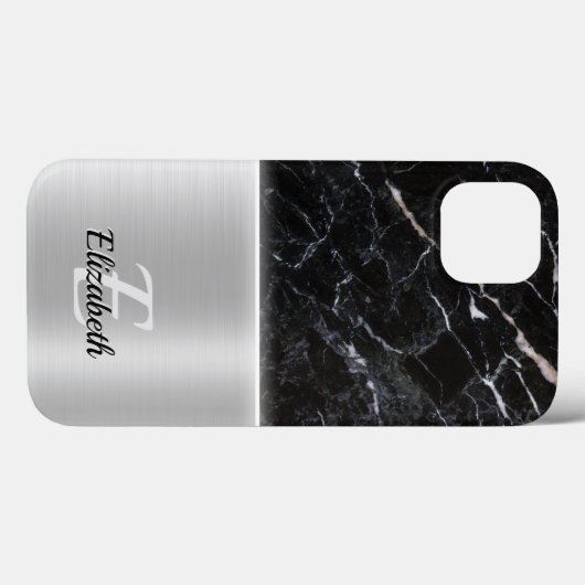 Elegant zwart marmer kunst faux zilver Metaal Staa Case-Mate iPhone Case (Achterkant (horizontaal))