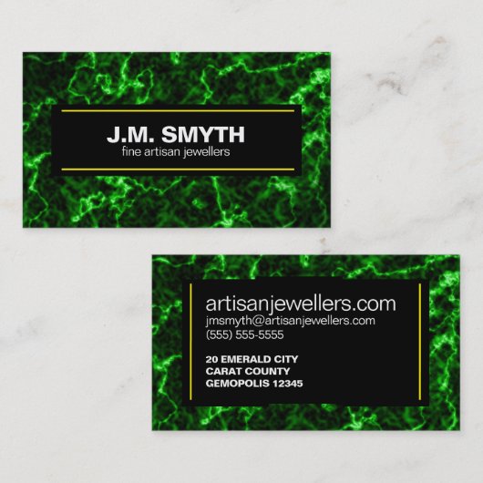 Elegant zwart marmer met fosfor groene aderen visitekaartje (Voorkant / Achterkant)