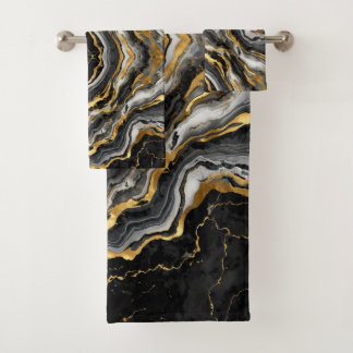 Elegant zwart marmer met goud textuur bad handdoek